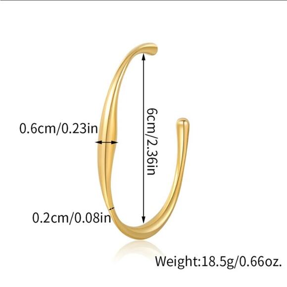 Gold Irregular Bangle Cuff Bracelet, Geometric, Asymmetric - Picture 13 of 15